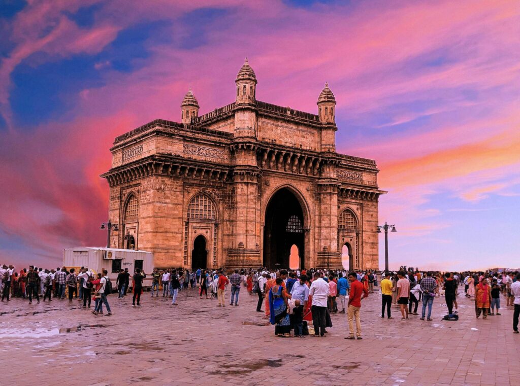 Gateway of India monument against a clear blue sky, Mumbai, India