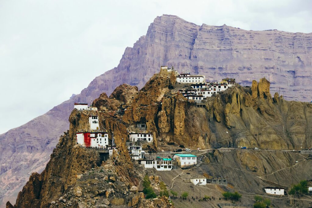 Tranquil Escapes: A serene landscape of Spiti Valley, India, with snow-capped mountains and clear blue skies.