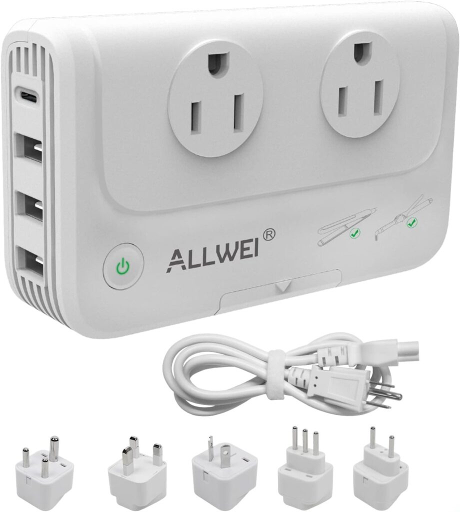 ALLWEI Travel Voltage Converter 220V to 110V Power International Travel Adapter for Hair Straightener/Curling Iron, Universal Power Plug Adapter UK, US, AU, EU, IT, India (Black)