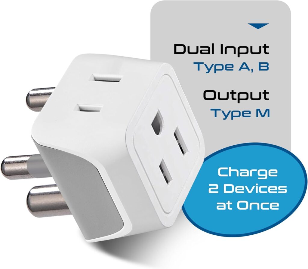 Ceptics US to India Plug Adapter works in Nepal, Maldives, Pakistan, India Power Adapter, Dual USA Input, Grounded Travel Adapter for Indian plug, Perfect for Phones, Laptop Chargers, 3 Pack (CT-10)