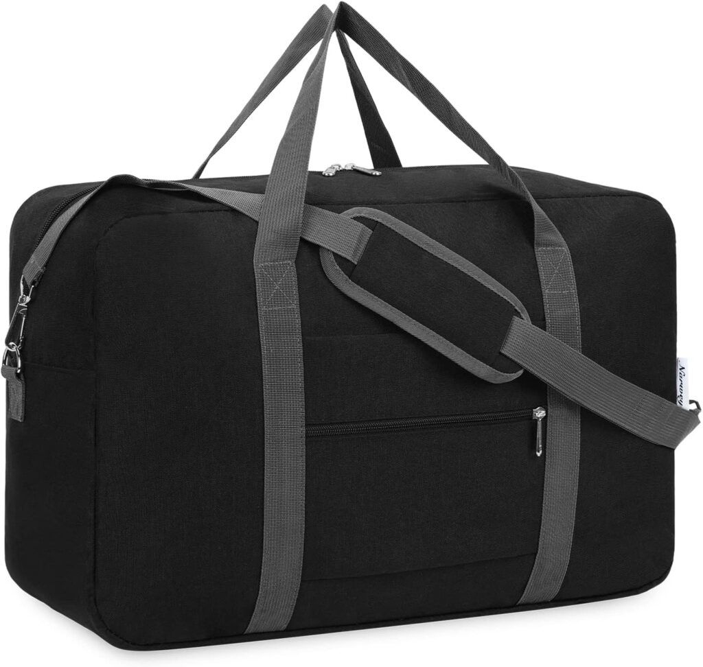 For Spirit Airlines Personal Item Bag 18x14x8 Foldable Travel Duffel Bag Tote Duffle Carry on Luggage for Women and Men 30L(Black (With Shoulder Strap))