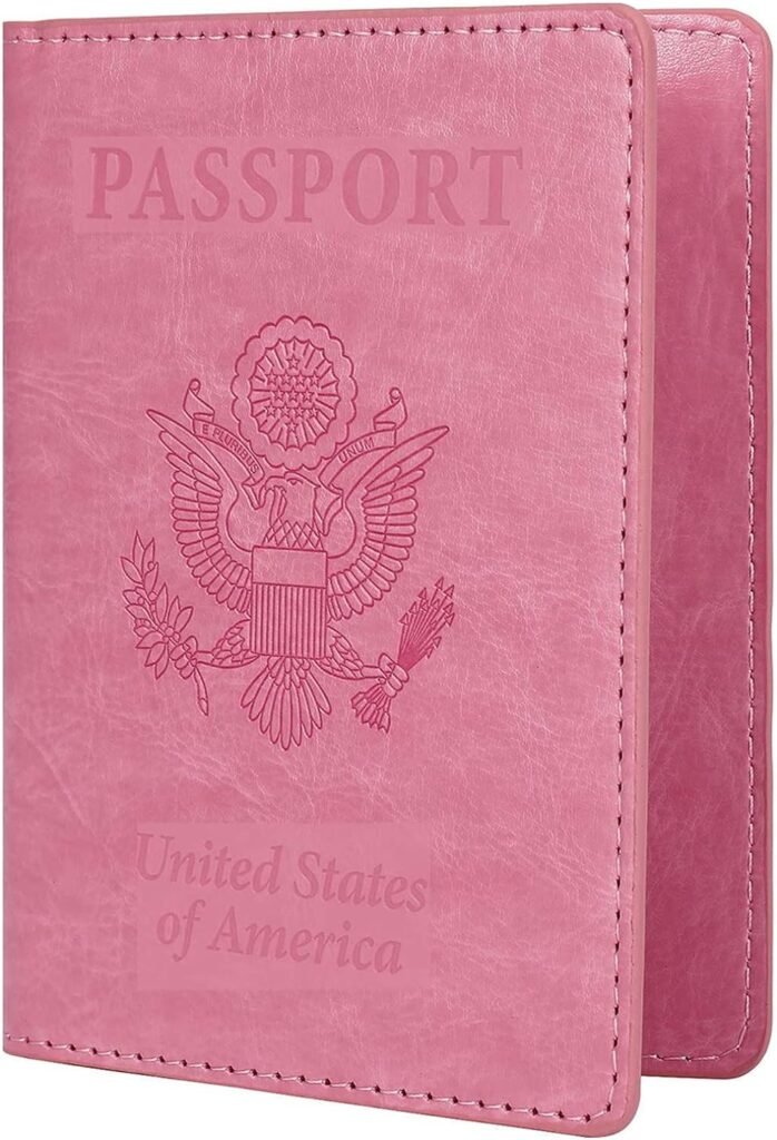 labato Passport Holder Women, PU Leather Passport Wallet Travel Document Organizer Cruise Accessories Travel Must Haves(Pink)