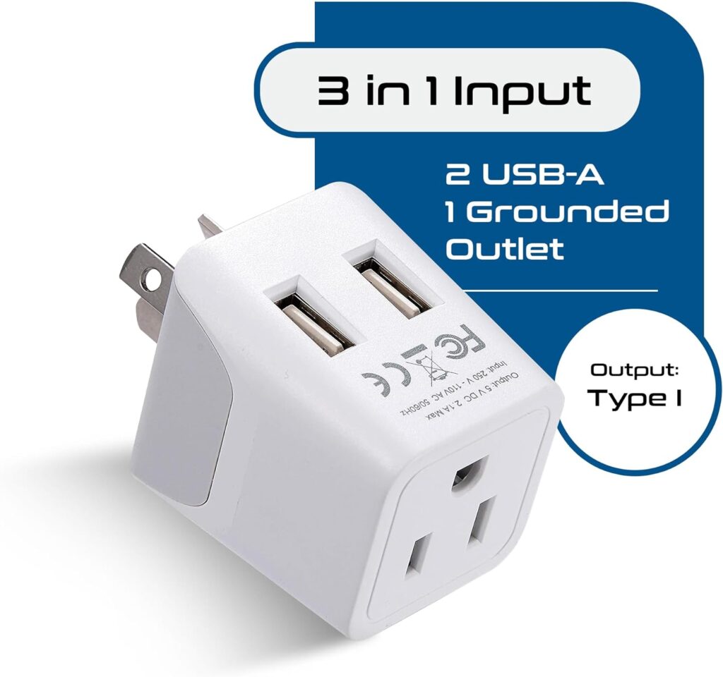 Ceptics India, Nepal, Bangladesh Travel Adapter Plug with Dual USB - Type D - Usa Input - Ultra Compact - Safe Grounded Perfect for Cell Phones, Laptops, Camera (CTU-10)